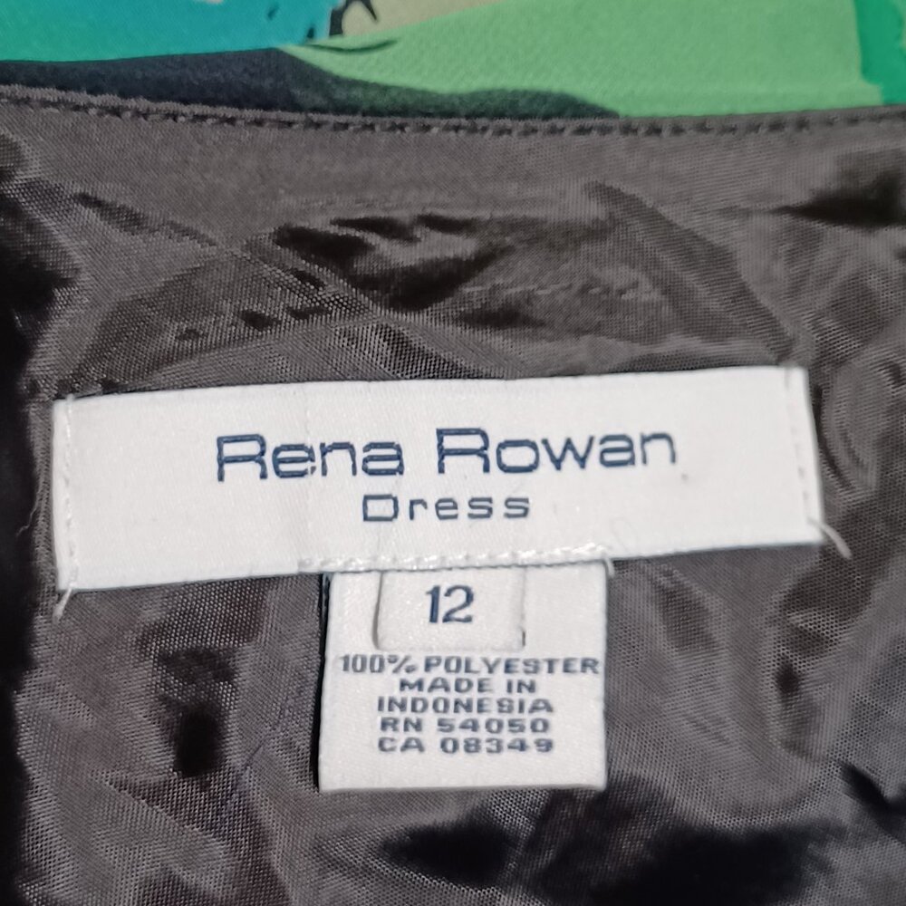 Vintage Rena Rowan Asymmetrical Spaghetti Strap Dress Green Blue Floral Size 12 - Picture 7 of 13